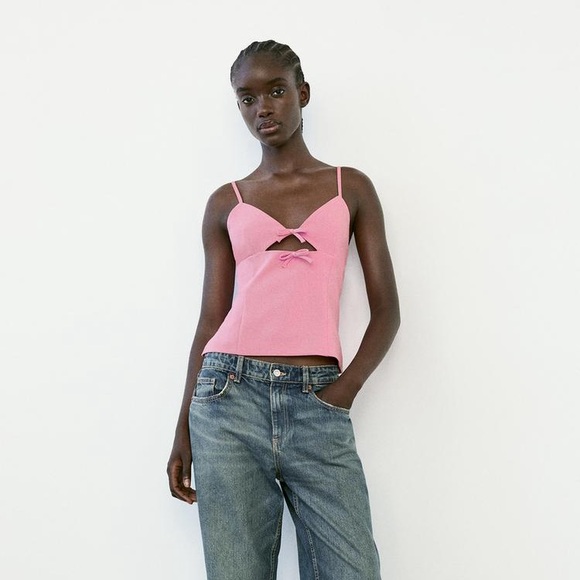 Zara Tops - Zara Pink Bow Tie Tank Top